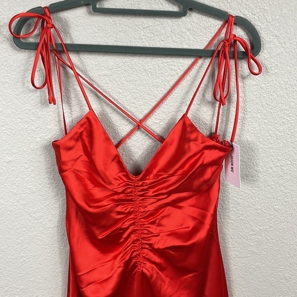 NWT Jason Wu Cinched Front Red Satin Midi Dress Slinky Lingerie Style Sz S - Picture 3 of 12